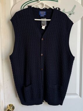 Pendleton Navy Cable Knit Button Front Vest
